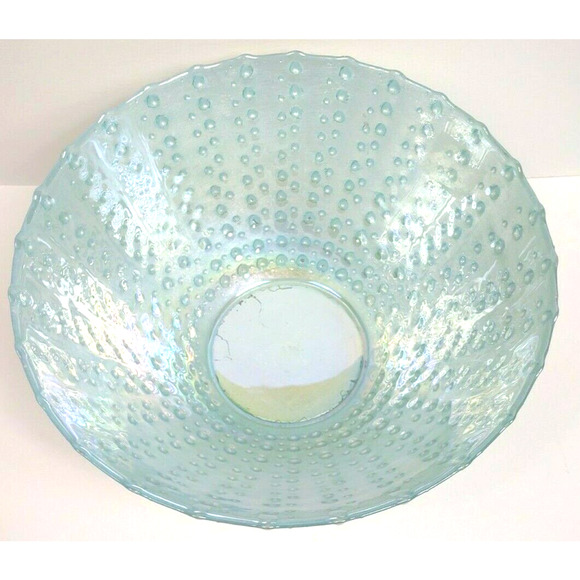 Three Hands Bumpy Glass Hand Painted Bowl Made in Turkey Scalloped Hobnail 11x6 - Picture 5 of 9